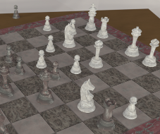 [raytraced image of a stone chess set]